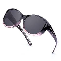 SIPHEW Polarisierte Übersonnenbrillen Damen/Herren, Clip Sonnenbrille aufsatz für Brillenträger UV400 Schutz-Überzieh (Schwarz lila/Grau) von SIPHEW