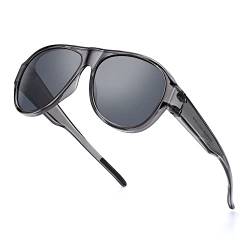 SIPHEW Sonnenbrille Herren Polarisiert Pilotenbrille Sonnenbrille Damen Verspiegelt, Vintage große sport Pilotensonnenbrille UV400-Schutz (Transparent Grau/Schwarz) von SIPHEW