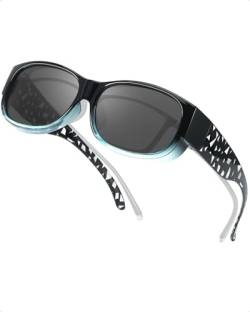 SIPHEW Sonnenbrillen Überziehbrille UV400 Schutz, Fit-Over Brille Überzieh Sonnenbrillen Clip für brillenträger Damen Herren (Geometrie schwarz blau) von SIPHEW
