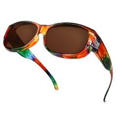 SIPHEW Sonnenbrillen Überziehbrille UV400 Schutz, Fit-Over Brille Überzieh Sonnenbrillen Clip für brillenträger Damen Herren (Überzieh Sonnenbrille- Regenbogen Rahmen, braun Linse) von SIPHEW