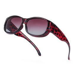 SIPHEW Sonnenbrillen Überziehbrille UV400 Schutz, Fit-Over Brille Überzieh Sonnenbrillen Clip für brillenträger Damen Herren (weinrot) von SIPHEW
