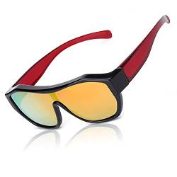 SIPHEW Überzieh Sonnenbrille für Brillenträger Herren Damen mit Polarisierte Gläser， Große Sportbrille UV400 Schutz(rot orange) von SIPHEW