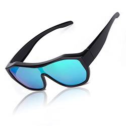 SIPHEW Überzieh Sonnenbrille für Brillenträger Herren Damen mit Polarisierte Gläser， Große Sportbrille UV400 Schutz (schwarz grün) von SIPHEW
