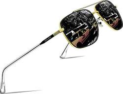 SIPLION Herren Polarisiert Sonnenbrille Pilotenbrille Fahrerbrille Verspiegelt UV400 6055-BLACK-Gold von SIPLION