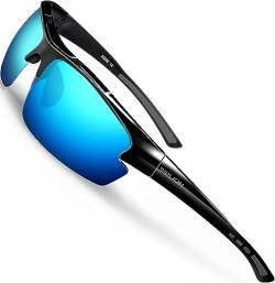 SIPLION Herren Sonnenbrille UV400 Schutz Polarisiert Superleichtes Rahmen CAT 3 CE (Schwarz Rahmen/Blau Verspiegelt) von SIPLION