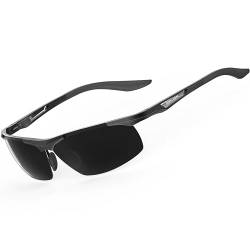 SIPLION Herren Sport Polarisierte Treiber Glasses Sonnenbrillen Al-Mg Metallrahme Ultra leicht 8729 Black UV400 CAT 3 CE von SIPLION