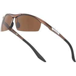 SIPLION Herren Sportbrille Polarisierte Sonnenbrille Treiber Glasses Sonnenbrillen Al-Mg Metallrahme Ultra leicht (8729Braun/Non-Verspiegelt Linsen) UV400 CAT 3 CE von SIPLION