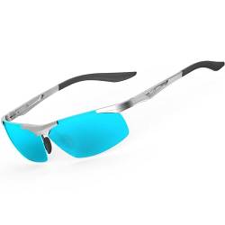 SIPLION Herren Sportbrille Polarisierte Sonnenbrille Treiber Glasses Sonnenbrillen Al-Mg Metallrahme Ultra leicht (8729Silber /Silber Verspiegelt Linsen) UV400 CAT 3 CE von SIPLION
