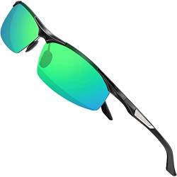 SIPLION Herren Sportbrille Polarisierte Sonnenbrille Treiber Glasses Sonnenbrillen Al-Mg Metallrahme Ultra leicht 8729 Black+green UV400 CAT 3 CE von SIPLION