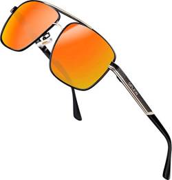 SPLION Herren Fahrerbrille Polarisierte Sonnenbrille Rechteckige Metall Rahmen Rot 1823 UV400 CAT 3 CE von SIPLION
