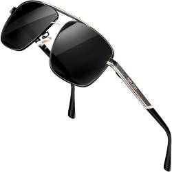 SPLION Herren Fahrerbrille Polarisierte Sonnenbrille Rechteckige Metall Rahmen Schwarz 1823 UV400 CAT 3 CE von SIPLION