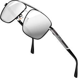 SPLION Herren Fahrerbrille Polarisierte Sonnenbrille Rechteckige Metall Rahmen Silber 1823 UV400 CAT 3 CE von SIPLION