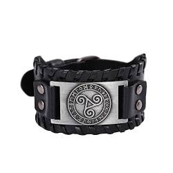 SIPURIS Keltisches Triskelion-Wikinger-Armband für Herren, dreifache Spirale, nordische Valknut-Armband, breites Leder-Amulett-Armband, heidnischer Wicca-Schmuck, One Size, Edelstein, Ohne Edelstein von SIPURIS