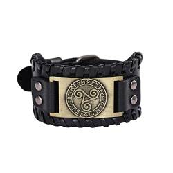 SIPURIS Keltisches Triskelion-Wikingerarmband für Herren, dreifach spiralförmig, nordisch, Valknut, nordisches breites Lederamulett-Armband, heidnischer Wicca-Schmuck, One Size, Leder, Ohne Edelstein von SIPURIS