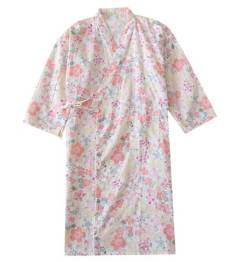 SIQITECH Japanische Kimono Damen Yukata Robe Blumendruck Bademantel Baumwolle Hautfreundlich Nachtwäsche mit V-Ausschnitt Saunamantel Lange Morgenmantel für Spa Sauna Schwimmen Bad Hotel von SIQITECH