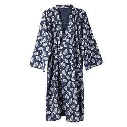 SIQITECH Japanische Kimono Herren Nachtwäsche Baumwolle Weich Bademantel Lang Traditionelle Yukata Elegant mit V Ausschnitt Robe Schlafanzug Morgenmantel für Spa Sauna Schwimmen Bad Hotel Gym von SIQITECH