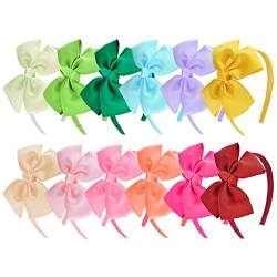 SIQUK 12 Stück Schleife Stirnband Ripsband Stirnband mit Schleife für Mädchen, 12 Candy Farben von SIQUK