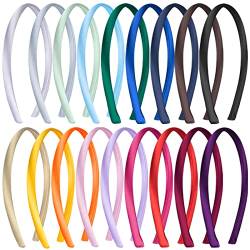 SIQUK 18 Stück Satin Stirnbänder 1cm Haarreifen Satin DIY Rutschfestes Stirnbänder Buntes Satinüberzogenes Stirnband für Frauen und Mädchen, 18 Farben von SIQUK