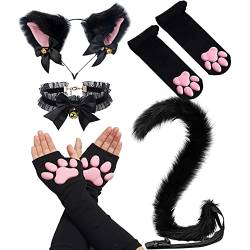 SIROLISA 3D-Silikon-Katzenpfoten-Fäustlinge, niedliche Katzenpfoten-Zehen, Bohnen, Socken, hohe Strümpfe für Frauen, Mädchen, Halloween, Weihnachten, Cosplay, 5-teiliges schwarzes Set von SIROLISA