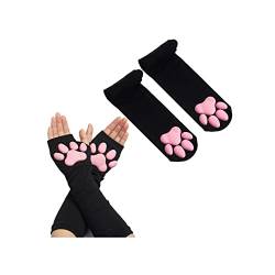 SIROLISA 3D-Silikon-Katzenpfoten-Fäustlinge, niedliche Katzenpfoten-Zehen, Bohnen, Socken, hohe Strümpfe für Frauen, Mädchen, Halloween, Weihnachten, Cosplay, schwarzes Set von SIROLISA