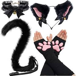 SIROLISA 3D-Silikon-Katzenpfoten-Fäustlinge, süße Katzenpfoten, Zehen, Bohnen, Socken, hohe Strümpfe für Frauen, Mädchen, Halloween, Weihnachten, Cosplay, 4-teiliges schwarzes Set von SIROLISA