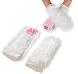SIROLISA Furry Cat Paw Mittens Gloves for Women Soft 3D Toes Beans Fingerless Cat Claw Paws Pad Sleeve von SIROLISA