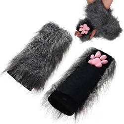 SIROLISA Furry Cat Paw Mittens Gloves for Women Soft 3D Toes Beans Fingerless Cat Claw Paws Pad Sleeve von SIROLISA