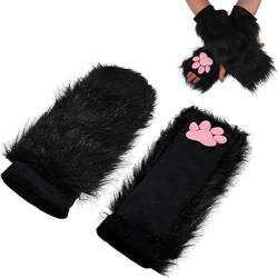 SIROLISA Furry Cat Paw Mittens Gloves for Women Soft 3D Toes Beans Fingerless Cat Claw Paws Pad Sleeve von SIROLISA