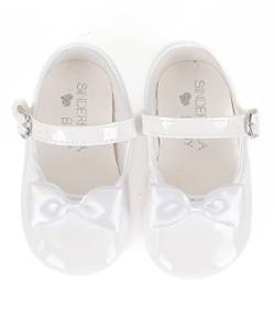 Festliche Glänzende Baby Mädchen Pre-Walker Schuhe aus Satin in Weiß, Größe 19 von SIRRI