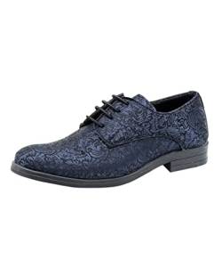 Festliche Oxford Schuhe zum Schnüren für Jungen mit Paisley Muster in Marineblau und Schwarz, Größe 28 von SIRRI