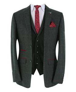 Festliches Anzug für Herren aus Tweed mit Karomuster 3-Teiliges Set in Dunkelgrün, Brust 54R - Taille 38R von SIRRI