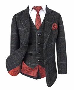SIRRI 609, Tailored Fit Karierter Tweed-Retro-Anzug für Jungen, Dunkelgraues Set, 3-teilig, Alter 13 Jahre von SIRRI