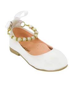 SIRRI Blumenmädchen Flache Perlen-Knöchelriemen-Kleiderschuhe Kommunion Hochzeit Formelle runde Zehenschuhe Größe 29 von SIRRI