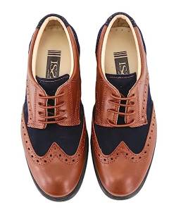 SIRRI Festliche Wildleder Brogue Lackschuhe Schnürschuhe für Jungen in Tan Braun & Marineblau, Größe 34 von SIRRI