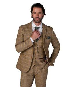 SIRRI Herren-Tweed-Retro-Anzug aus 3-teiligem Windowpane-braun für Hochzeiten und besondere Anlässe Brust 52R-Taille 36R von SIRRI