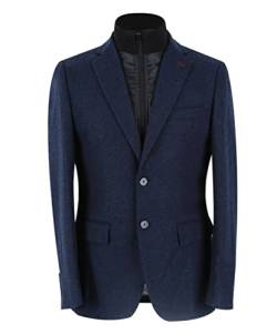 SIRRI Herren Woll-Tweed-Mantel-Blazer mit Fischgrätenmuster in Marineblau, taillierte Passform, klassisch mit abnehmbarem Reißverschluss, Brust 48 von SIRRI