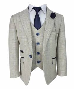 SIRRI Jungen Tweed mit Karomuster Kommunion, Beige, Anzug Slim Fit, 3-teilig, Set Alter 12 Jahre von SIRRI