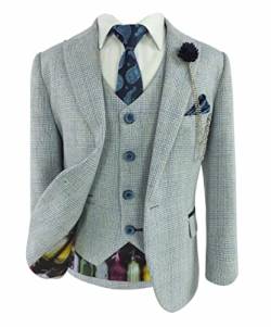 SIRRI Jungen Tweed mit Karomuster Kommunion, Himmelblau, Anzug Slim Fit, 3-teilig, Set Alter 14 Jahre von SIRRI