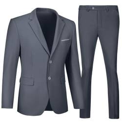 Herren Anzug 2-teilig Anzüge für Männer Slim Fit Blazer Hochzeit Abschlussball Smoking Anzug Jacke Hose Set, Grau, XX-Large von SISAVE