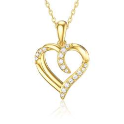 SISGEM 9 Karat Gelbgold-Herz-Halskette, Zirkonia-Halskette mit Herz-Anhänger zum Öffnen, für Damen, Mädchen, Damen, Mama, Schwestern, 46 cm von SISGEM