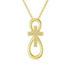 SISGEM Halskette mit Unendlichkeitskreuz aus 9-karätigem Gold, Glaubensanhänger, Glaubens-selbst-Halskette, für Frauen, Mädchen, Damen, Mutter, Schwestern, 40,6 cm + 2,5 cm + 2,5 cm, Metall von SISGEM
