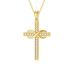 SISGEM Kreuz-Halskette aus 9 Karat Gelbgold für Frauen, Unendlichkeits-Kreuz-Anhänger-Halskette für Arzt, Krankenschwester, Frauen, Mädchen, Mutter, 46 cm von SISGEM