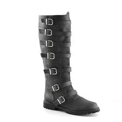 Mens Mid-Calf Stiefel mit 7 Schnalle Knielänge Schnürsenkel UP Schuhe Renaissance Mittelalter Cosplay Stiefel für Bühne Performance Requisiten,Schwarz,48 von SIULAS