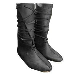 Mittelalter Stiefel - PU Leder Schnürstiefel Renaissance Mittelalter Cosplay Stiefel - Renaissance Ritter Stiefel Flache Herren Stiefel - Retro Festival LARP Schuhe Cosplay, Black39 von SIULAS