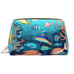 SIULAS Einhorn Märchen Reise Make-up Tasche, Kultur- und Kosmetiktasche, Reißverschluss-Tasche, Kosmetik-Organizer, niedliche Make-up-Pinsel-Aufbewahrungstasche (groß), U-Boot-Delfine, Einheitsgröße von SIULAS