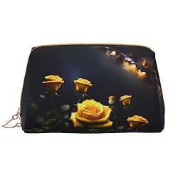 SIULAS Köstliche Kuchen, Reise-Make-up-Tasche, Kultur- und Kosmetiktasche, Reißverschluss-Tasche, Kosmetik-Organizer, niedliche Make-up-Pinsel-Aufbewahrungstasche (groß), Schöne gelbe Rosen, von SIULAS