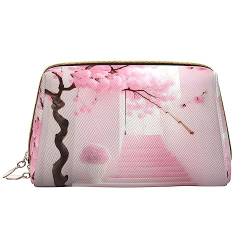 SIULAS Kosmetiktasche für Reisen, Motiv: Welpe, blaue Rose, Kultur- und Kosmetiktasche, mit Reißverschluss, niedlicher Make-up-Pinsel, Aufbewahrungstasche (groß), Rosa Kirschblüten-Treppe, One Size von SIULAS