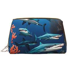 SIULAS Reise-Make-up-Tasche, Kultur- und Kosmetiktasche, mit Reißverschluss, niedlicher Make-up-Pinsel-Aufbewahrungsbeutel (groß), U-Boot Shark Coral, Einheitsgröße von SIULAS