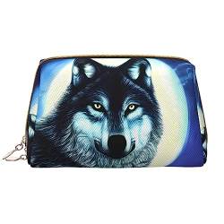 SIULAS Ufo Landing Reise-Make-up-Tasche, Kultur- und Kosmetiktasche, Reißverschluss-Tasche, Kosmetik-Organizer, niedliche Make-up-Pinsel-Aufbewahrungstasche (groß), Wolf unter Mond, Einheitsgröße von SIULAS