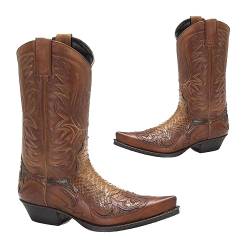 SIULAS Western Cowboy Stiefel - Low Heel Mid Tube Ritter Stiefel - Vintage Leder Stickerei Western Cowboy Biker Stiefel,Braun,41 von SIULAS